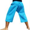 RaanPahMuang Sadaw Baggy Elastic Waist 3/4 Leg Length Pants Mixed Cottons, Medium, ChenaMai Cotton - Sky Blue view 2