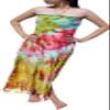 Full Funk Tie Dye Spaghetti Halter Smock Bust Cropped Fashion Tassel Dress, Medium 40 inches Length, Pink/Yellow F view 1