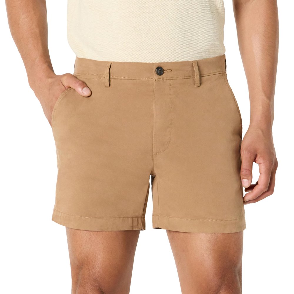 Amazon Essentials Men's Slim-Fit 5" Flat-Front Comfort Stretch Chino Shorts, Dark Khaki Brown, 31