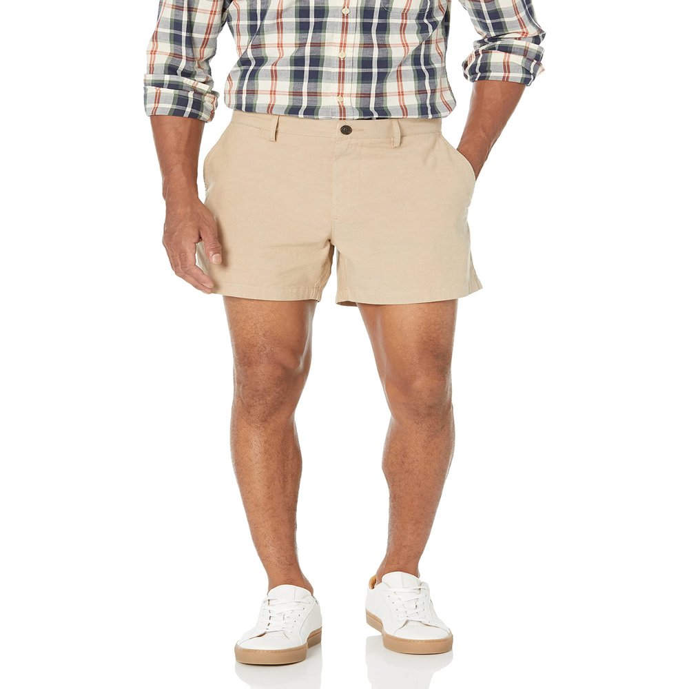 Amazon Essentials Men's Slim-Fit 5" Lightweight Comfort Stretch Oxford Shorts, Khaki Brown, 32