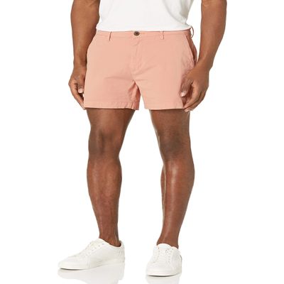 Amazon Essentials Men's Slim-Fit 5" Flat-Front Comfort Stretch Chino Shorts, Light Tan, 38