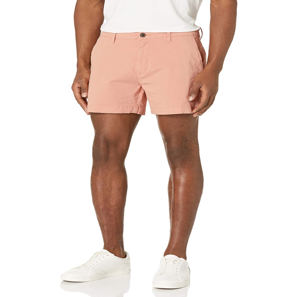 Amazon Essentials Men's Slim-Fit 5" Flat-Front Comfort Stretch Chino Shorts, Light Tan, 38