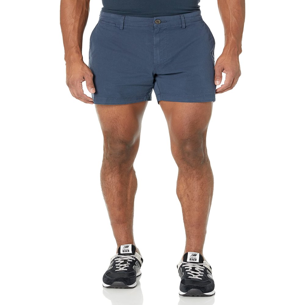 Amazon Essentials Men's Slim-Fit 5" Flat-Front Comfort Stretch Chino Shorts, Navy, 40