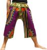 RaanPahMuang Sadaw Elastic Waist 3/4 Leg Length Pants in Afrikan Dashiki Patterns, Medium, Purple view 1