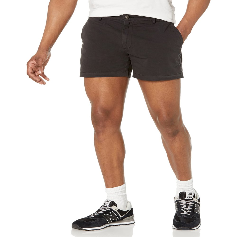 Amazon Essentials Men's Slim-Fit 5" Flat-Front Comfort Stretch Chino Shorts, Washed Black, 29