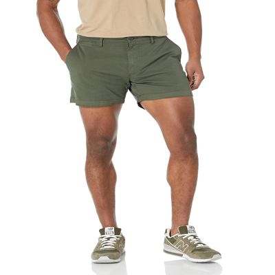 Amazon Essentials Men's Slim-Fit 5" Flat-Front Comfort Stretch Chino Shorts, Dark Green, 29