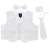 White Paisley Infant Boys 4 Piece Formal Satin Vest Set Zipper Tie Bowtie Hanky 6-12 Months view 1