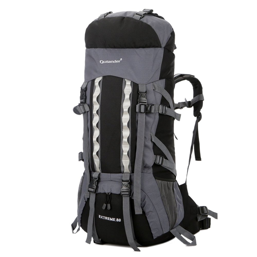 UNISTRENGH 80L Internal Frame Backpacks Outdoor Nylon Hiking Backpack Water-resistant Trekking Bag with Rain Cover for Camping Mountaineering Traveling (Black)