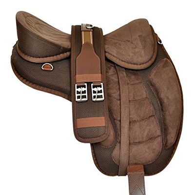 Y&Z Enterprises All Purpose Synthetic Treeless Freemax English Horse Saddle Tack Get Matching Girth & Strap (16.5 Inch Seat, Brown)