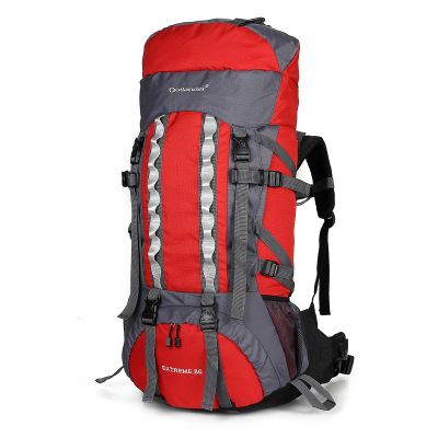 UNISTRENGH 80L Internal Frame Backpacks Outdoor Nylon Hiking Backpack Water-resistant Trekking Bag with Rain Cover for Camping Mountaineering Traveling (Red)