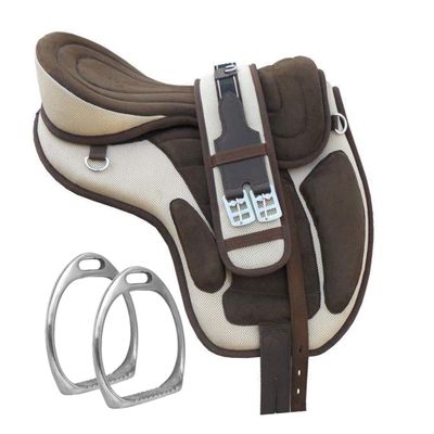 Y&Z Enterprises All Purpose Synthetic Treeless Freemax English Horse Saddle Tack Get Matching Girth & Strap (15 Inch Seat, Gray-Brown)