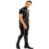 Agoky Men's Wet Look Faux Leather Short Sleeve Zipper Front Full Body Bodysuit Leotard Costumes Black XX-Large view 2