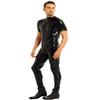 Agoky Men's Wet Look Faux Leather Short Sleeve Zipper Front Full Body Bodysuit Leotard Costumes Black XX-Large view 3