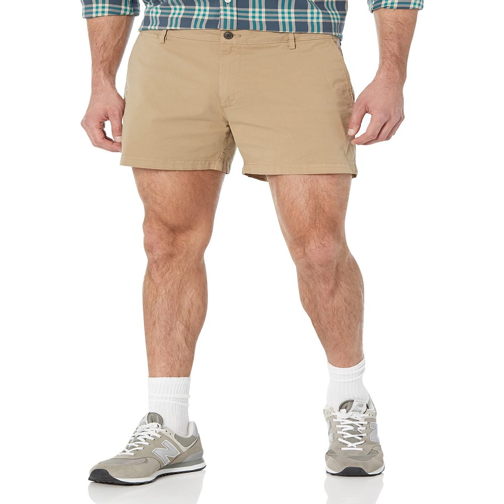 Amazon Essentials Men's Slim-Fit 5" Flat-Front Comfort Stretch Chino Shorts, Khaki Brown, 29