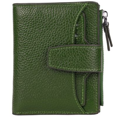 AINIMOER Women's RFID Blocking Leather Small Compact Bi-fold Zipper Pocket Wallet Card Case Purse with id Window (Lichee Green)