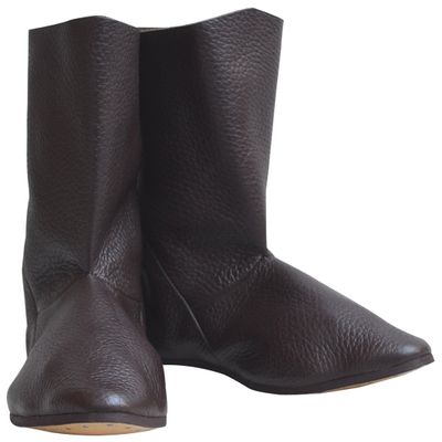 Medieval Handmade Long Leather Boots ABS (Brown, 8)