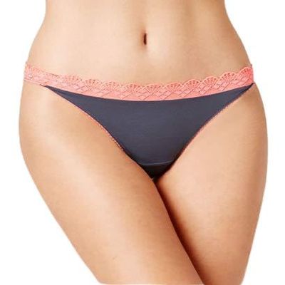 Ebony Dark Gray Neon Flamingo Geometric-Lace Thong Small