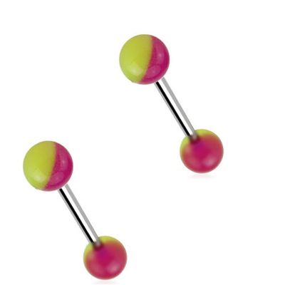 (1 Pair) Glow in The Dark Nipple Bars Surgical Steel 14g (Purple/Green)