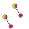 (1 Pair) Glow in The Dark Nipple Bars Surgical Steel 14g (Purple/Green) view 1