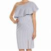 Bar III Women's Striped Popover One Shoulder Knee Length Dress Blue Size M view 1