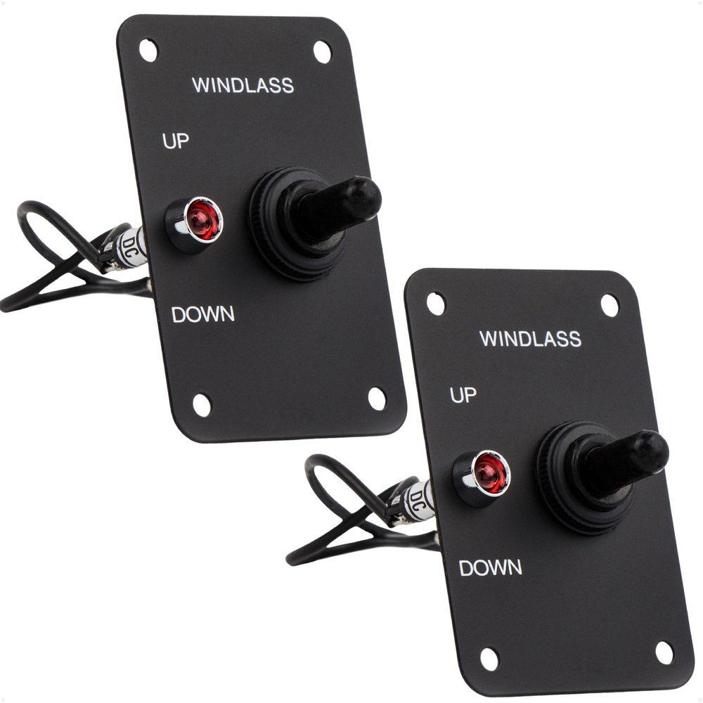 Five Oceans Toggle Boat Anchor Windlass Switch, 2-Pack, Controlling Up/Down Function of Boat Anchor Windlasses, Waterproof, 12 Volts, SPDT 3-Terminal Switch, Stainless Steel Plate - FO3740-M2