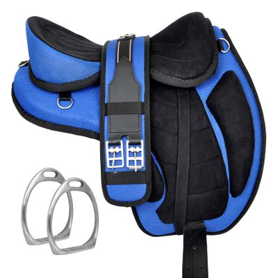 Y&Z Enterprises All Purpose Synthetic Treeless Freemax English Horse Saddle Tack Get Matching Girth & Strap (17.5 Inch Seat, Blue)
