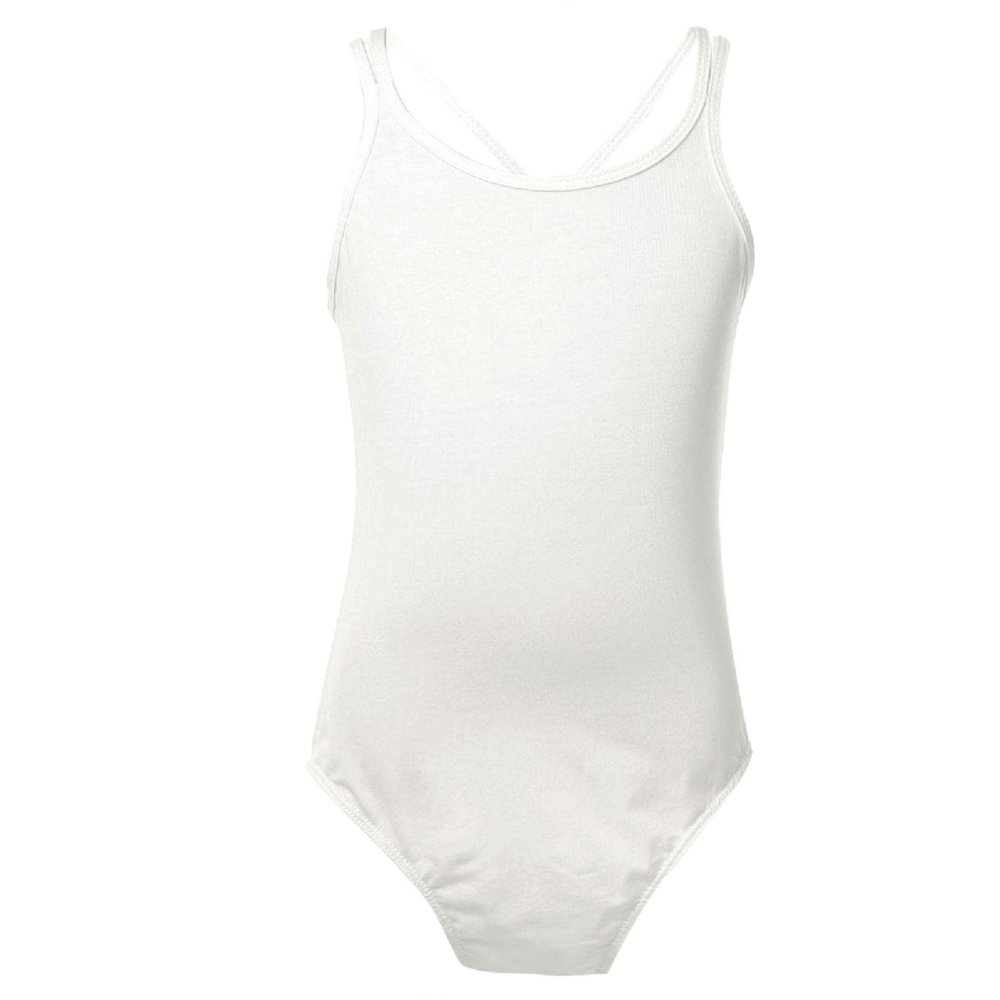 Agoky Girl's Basic Crisscross Back Gymnastic Dance Clothing Cotton Cami Ballet Performance Dancewear Sports Leotard Unitard White 12-14 Years