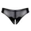 ACSUSS Womens Latex Leather Look Lingerie Open Crotch Panties Micro Thong Underwear Black Medium view 1