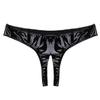 ACSUSS Womens Latex Leather Look Lingerie Open Crotch Panties Micro Thong Underwear Black Medium view 3