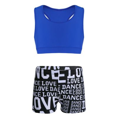 Agoky Kids Girls' Sports Bra Top and Booty Shorts Set Gymnastics Ballet Dance Sports Tracksuit or Swimwear Swimming Suit Blue&Black 10-12 Years