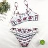 Womens Sexy Bandage Bikini Geometric Print Swimwear Push Up Swimsuit Brazilian Biquini White Bath Suit Crop Top view 2