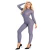 ACSUSS Women's Sexy Mesh Sheer Lingerie Long Sleeve Double Zipper Leotard Bodysuit Gray Large view 1