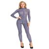 ACSUSS Women's Sexy Mesh Sheer Lingerie Long Sleeve Double Zipper Leotard Bodysuit Gray Large view 2