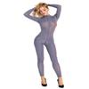 ACSUSS Women's Sexy Mesh Sheer Lingerie Long Sleeve Double Zipper Leotard Bodysuit Gray Large view 3