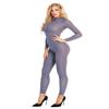 ACSUSS Women's Sexy Mesh Sheer Lingerie Long Sleeve Double Zipper Leotard Bodysuit Gray Large view 4