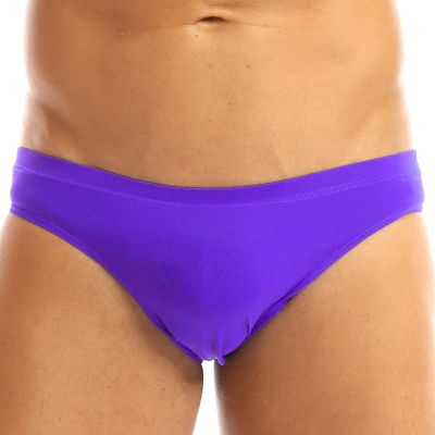 ACSUSS Men's Breathe Smooth Ice Silk Bikini G-String Thongs Underwear Swimwear Purple L