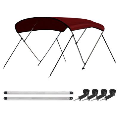 Leader Accessories Burgundy 4 Bow 8'L x 54" H x 91"-96" W Bimini Top Boat Cover Include 4 Straps 2 Rear Support Poles Mounting Hardwares Storage Boot
