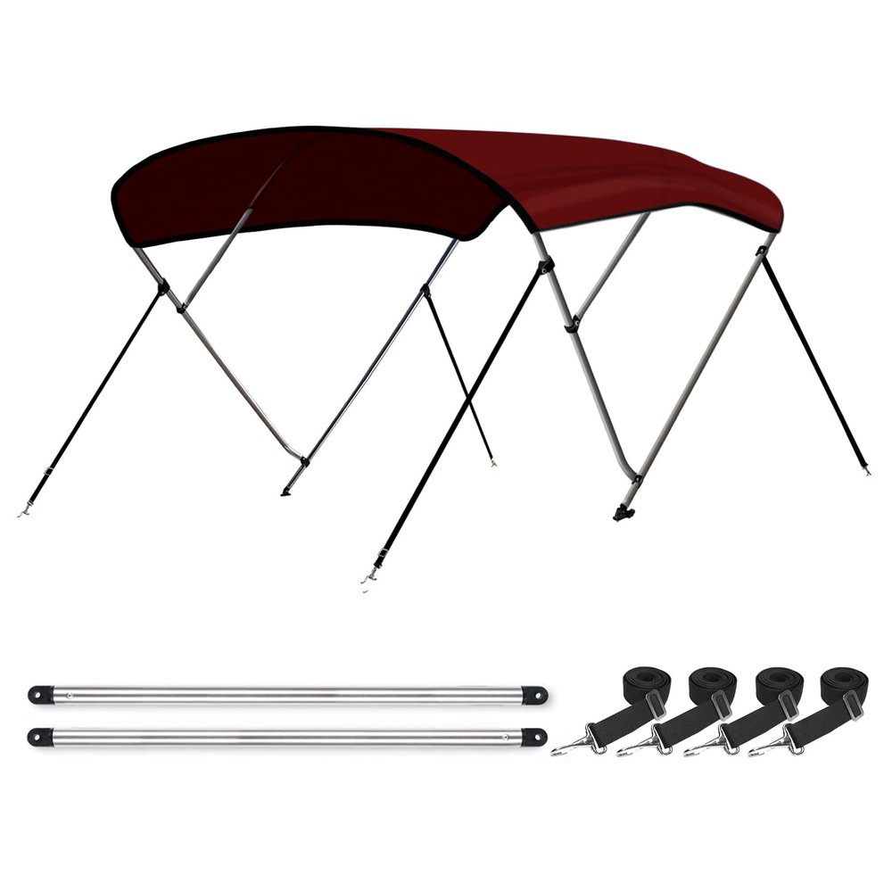 Leader Accessories Burgundy 4 Bow 8'L x 54" H x 91"-96" W Bimini Top Boat Cover Include 4 Straps 2 Rear Support Poles Mounting Hardwares Storage Boot