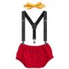 Baby Boys Cake Smash Clothes Diaper Suspenders Pants Bow Tie 3PCS Set First 1st 2nd Birthday Outfit for Photo Prop Party Yellow + Red + Black Dots 3-24 Months view 1