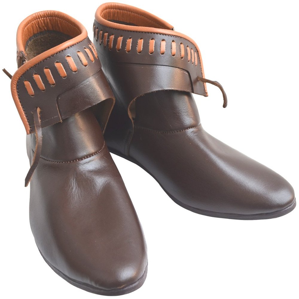 Medieval Leather Renaissance Shoes Ankle Length ABS (Brown, 12)