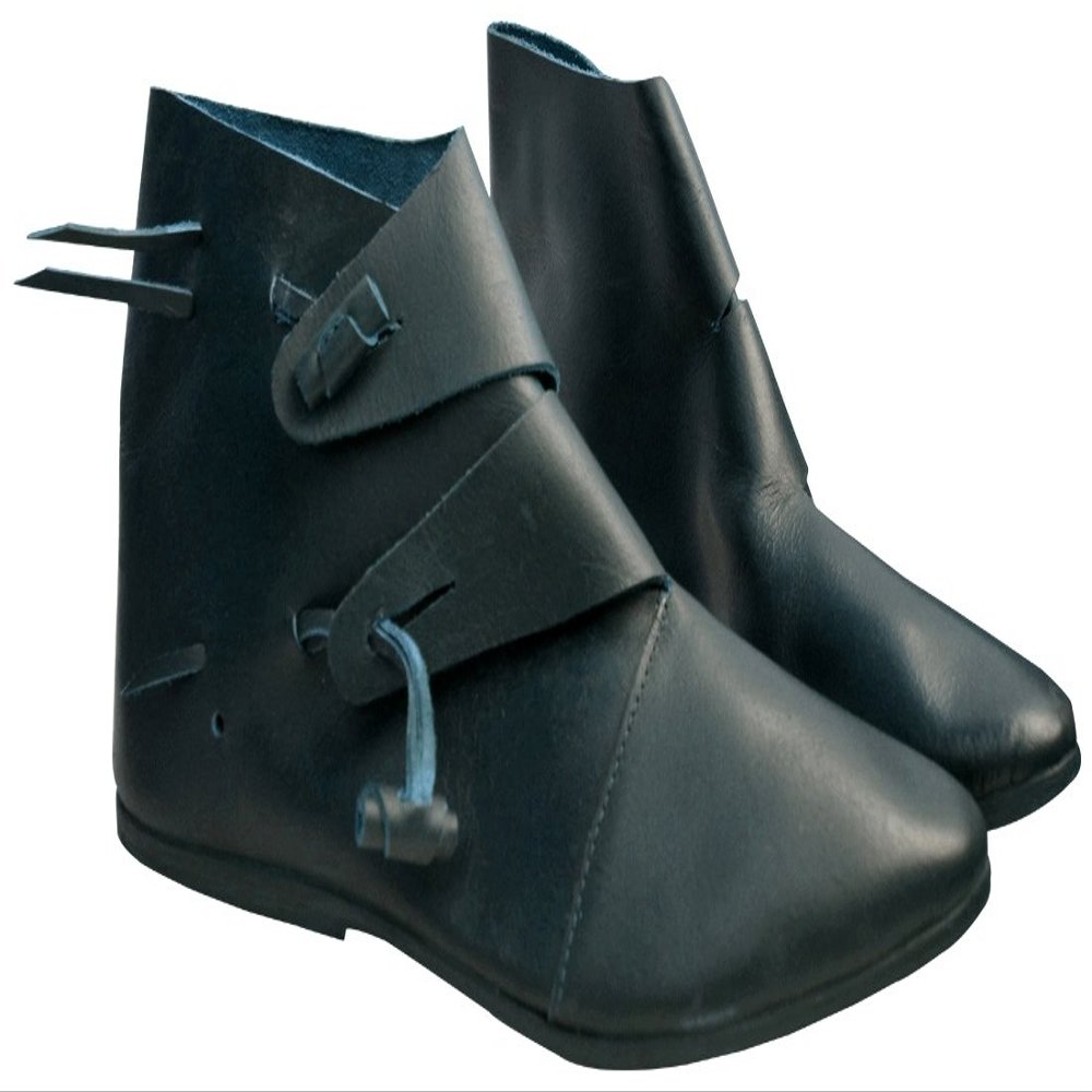 Medieval Leather Shoes Handmade Jorvik Style ABS (Black, 8)