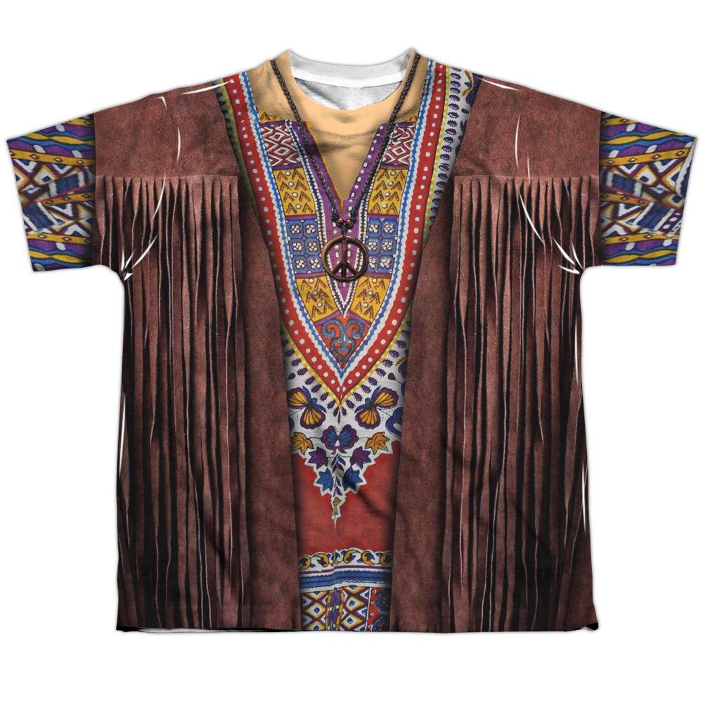 Trevco Hippie Costume Youth or Boy's Front Only Sublimated T Shirt White