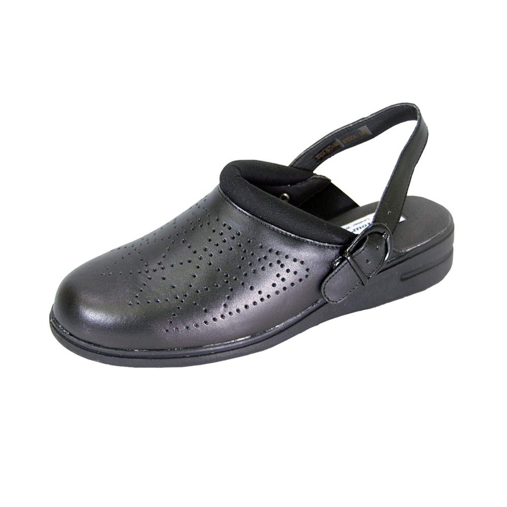 24 Hour Comfort Carrie (1804) Women's Wide Width Cut Designed Upper Leather Slingback Clogs Black 10