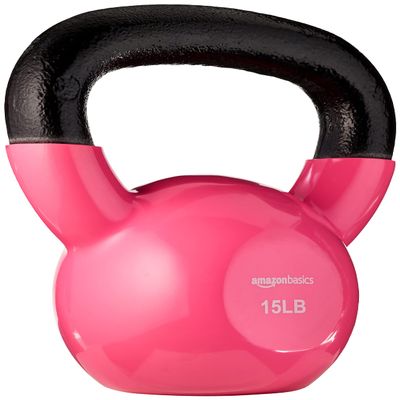 Amazon Basics Vinyl Kettlebell, 15 pound, Pink