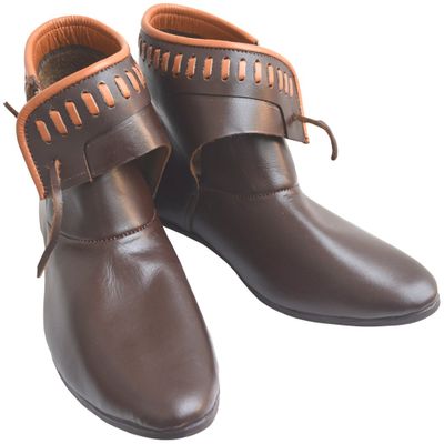 Medieval Leather Renaissance Shoes Ankle Length ABS (Natural Leather, 8)