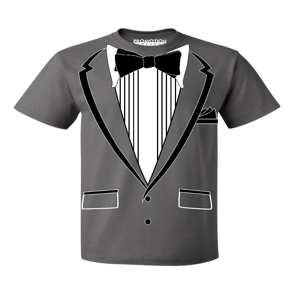 Promotion & Beyond Tuxedo (Black) with Pocket Square Ceremony Men's T-Shirt, 2XL, Charcoal