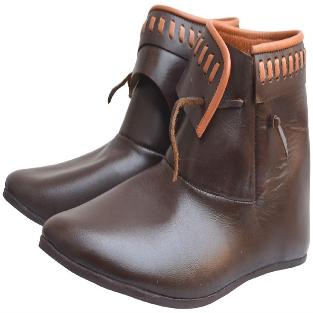 Medieval Leather Renaissance Shoes Ankle Length ABS (Natural Leather, 12)