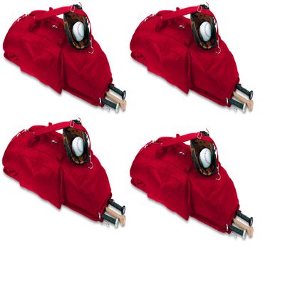 TRENDWAVE SPORTSWEAR 4 Pack of Large Sports Bags for Baseball Softball Cricket (Red)