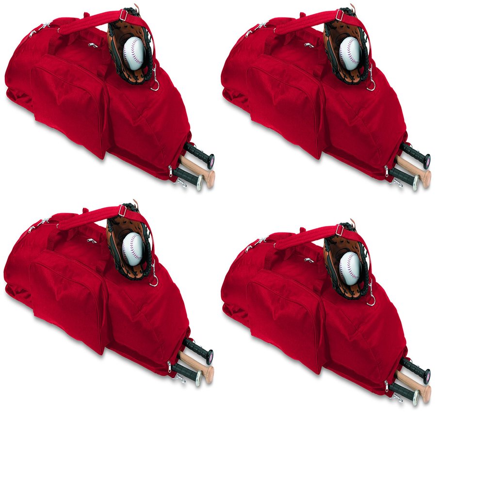 TRENDWAVE SPORTSWEAR 4 Pack of Large Sports Bags for Baseball Softball Cricket (Red)