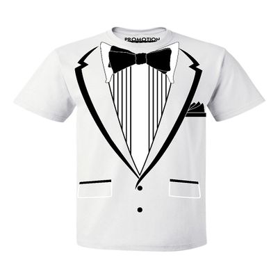 Promotion & Beyond Tuxedo (Black) with Pocket Square Ceremony Men's T-Shirt, L, White